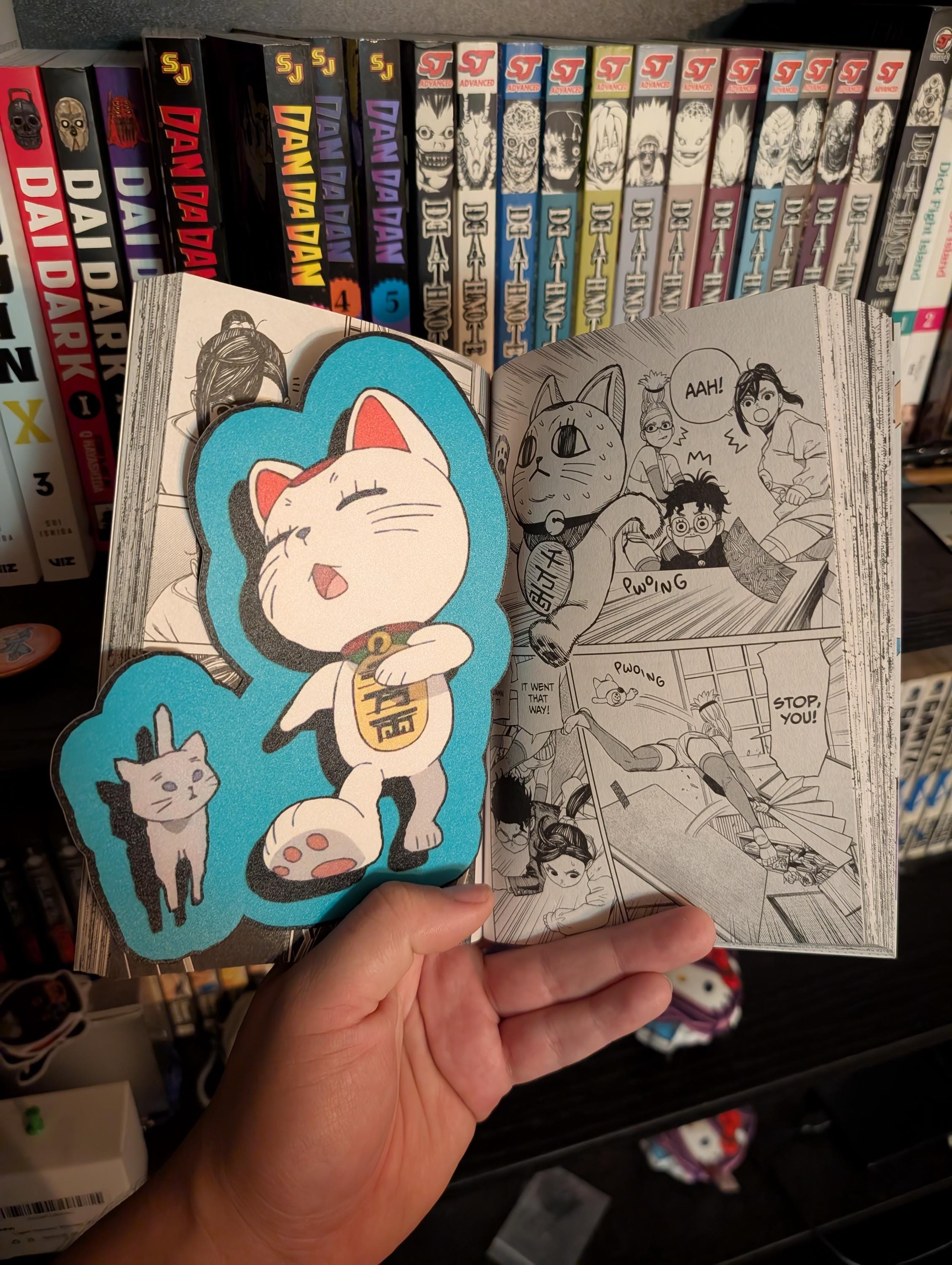 Turbo Granny Dandadan okurun anime manga sticker blue with gray cat