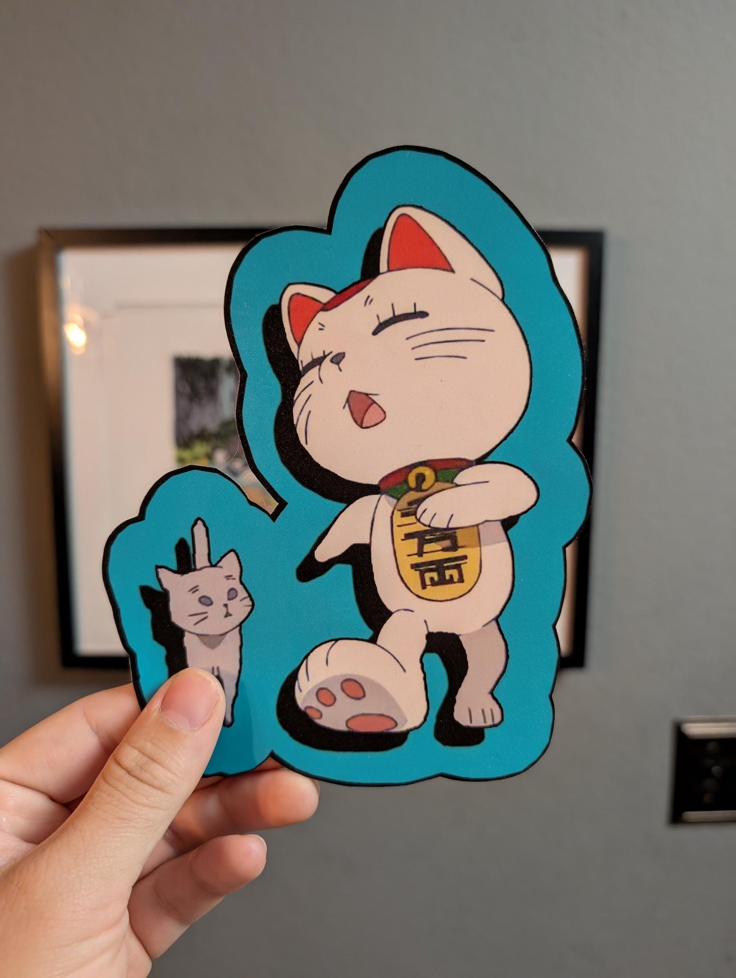 Turbo Granny Dandadan okurun anime manga sticker blue with gray cat