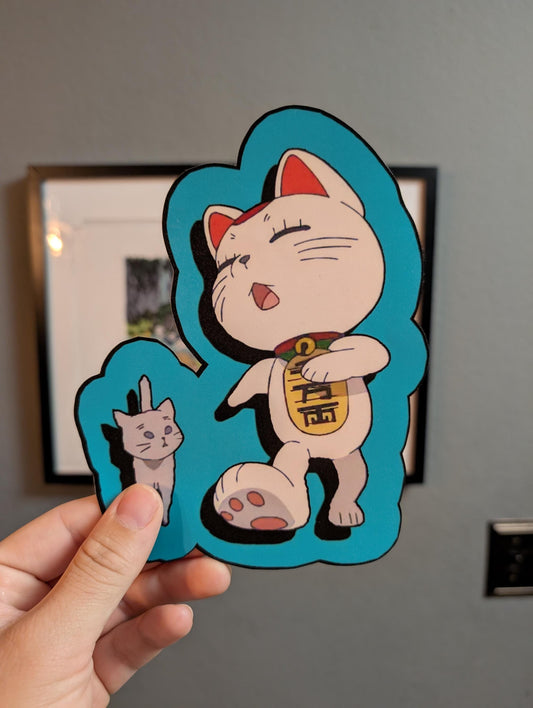 Turbo Granny Dandadan okurun anime manga sticker blue with gray cat